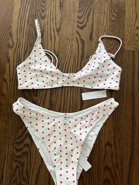 white and red heart bright swimwear bikini set